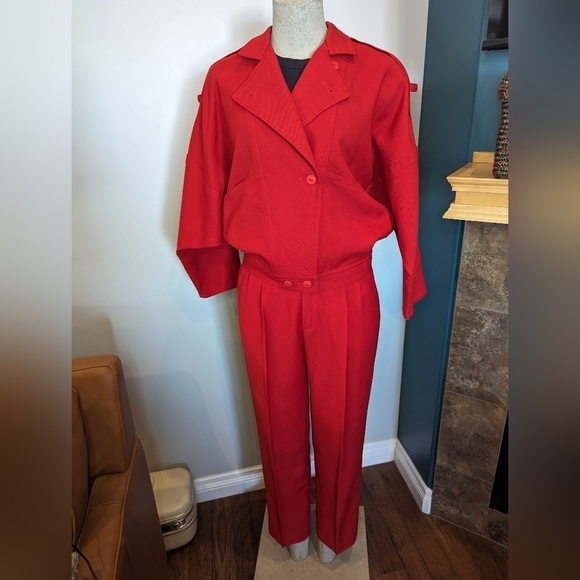 Vintage wool red Park Lane vintage 2 piece 80's power suit Size 5 & 7 - Picture 12 of 17